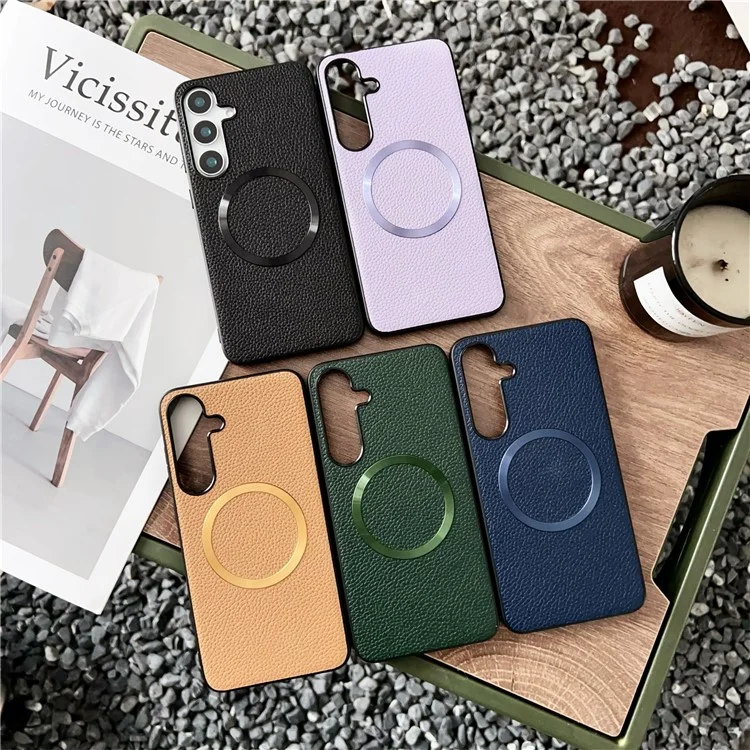 Coque pour Samsung Galaxy A56 5G compatible avec MagSafe en cuir PU + coque de téléphone en TPU - Noir
