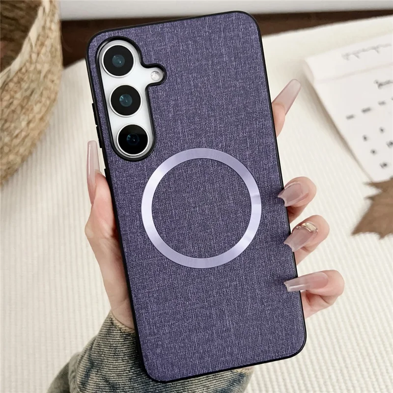 For Samsung Galaxy S24 FE Magnetic Case Drop-Proof TPU + Cloth Back Phone Cover - Purple