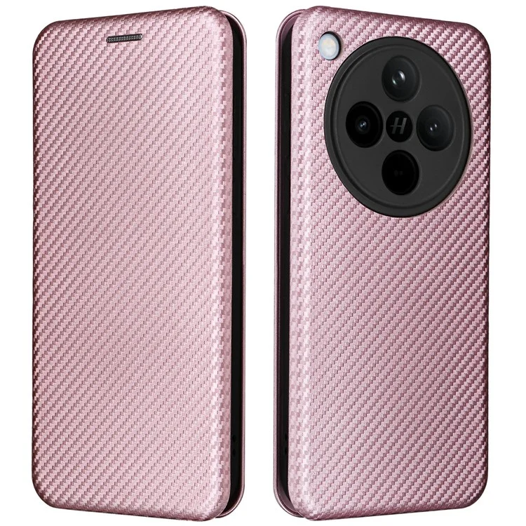 Чехол для Oppo Find X8 5G, текстура углеродного волокна, ударопрочный, кожаный - Розовое золото
