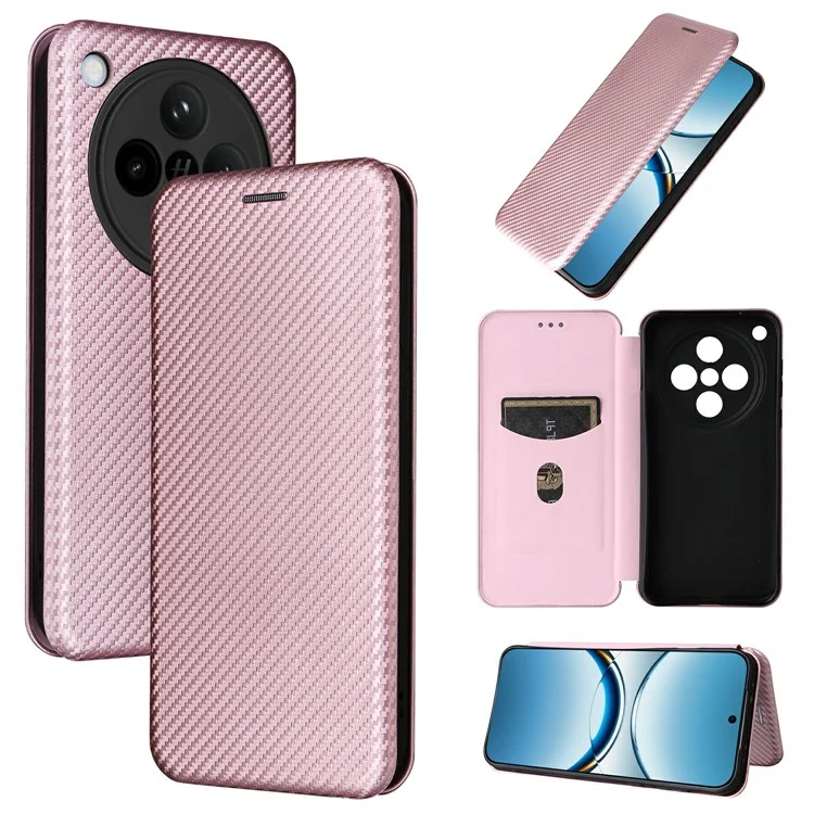 Чехол для Oppo Find X8 5G, текстура углеродного волокна, ударопрочный, кожаный - Розовое золото