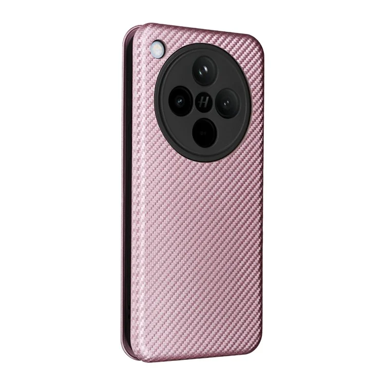 Чехол для Oppo Find X8 5G, текстура углеродного волокна, ударопрочный, кожаный - Розовое золото
