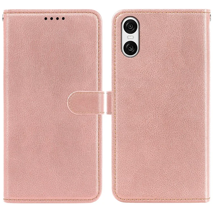Для Sony Xperia 10 VI кожаный чехол с текстурой личи, бумажник с блокировкой RFID, чехол для телефона - розовое золото