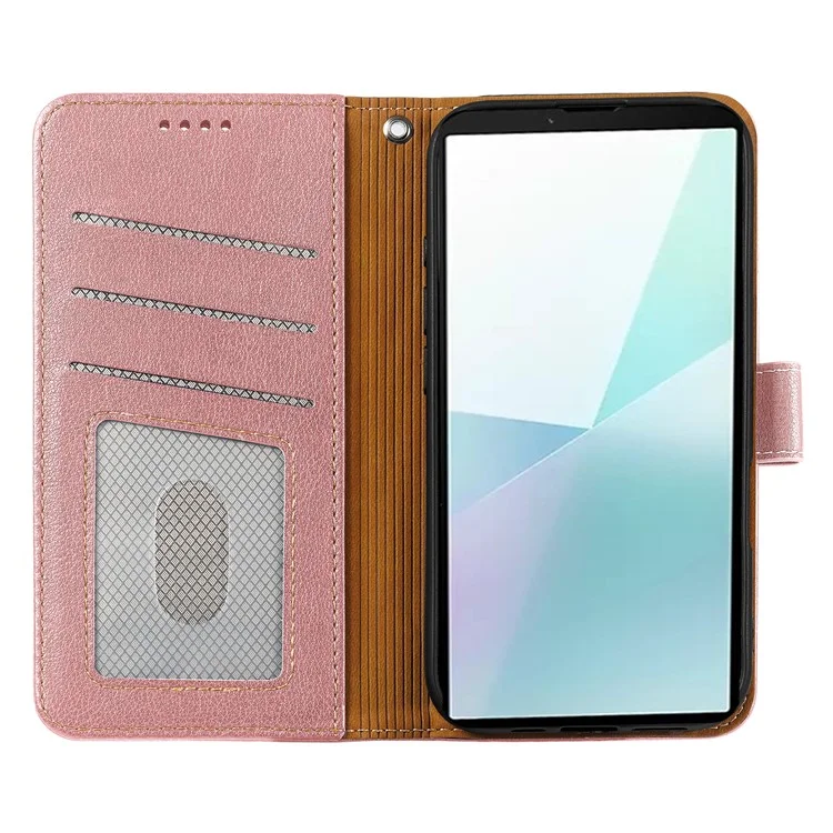 Для Sony Xperia 10 VI кожаный чехол с текстурой личи, бумажник с блокировкой RFID, чехол для телефона - розовое золото