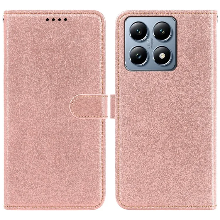 Étui en cuir pour Xiaomi 14T, texture de litchi, portefeuille avec protection RFID, couvercle de téléphone - Or rose