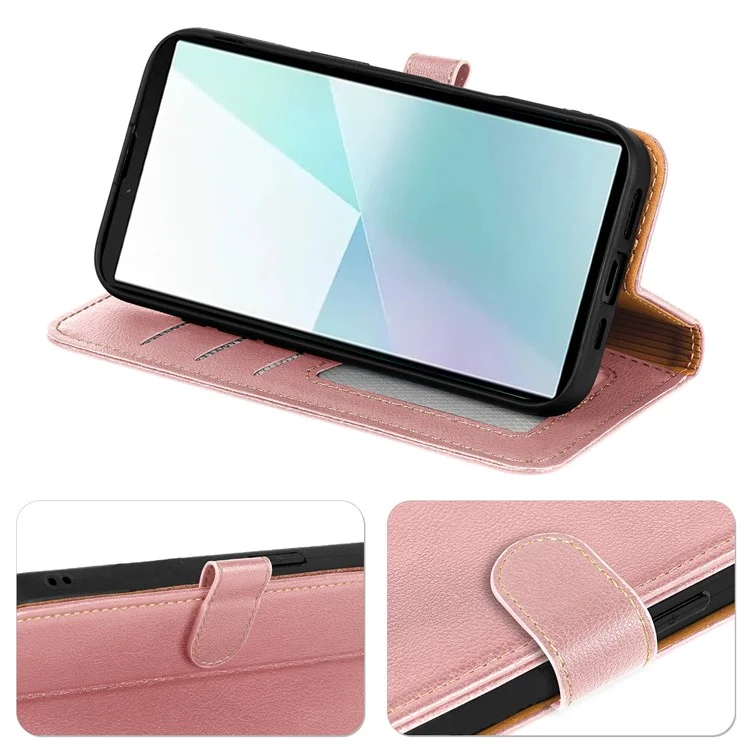 Custodia in pelle per Xiaomi Redmi 13 5G / 4G, texture a lisca di pesce, portafoglio con blocco RFID - Oro rosa