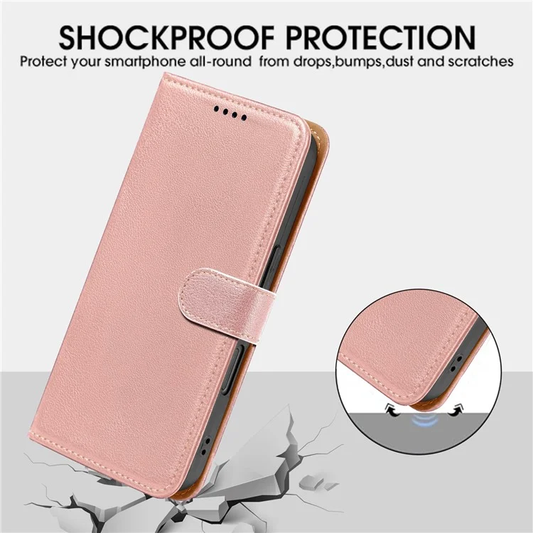 Custodia in pelle per Xiaomi Redmi 13 5G / 4G, texture a lisca di pesce, portafoglio con blocco RFID - Oro rosa