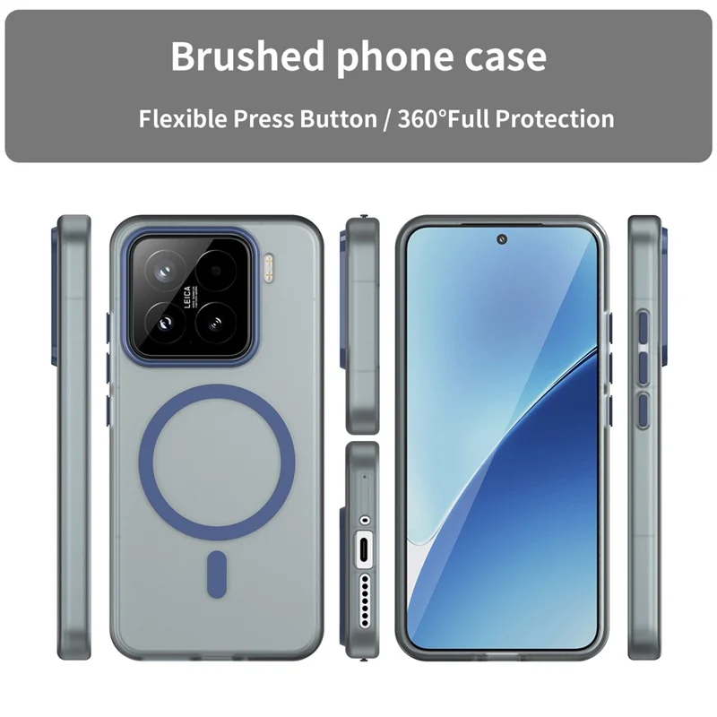 For Xiaomi 15 Magnetic Case TPU + PC Slim Matte Translucent Phone Cover - Dark Blue