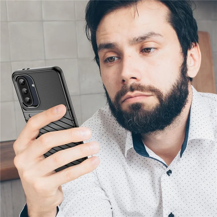 Custodia per Samsung Galaxy A36 5G / A56 5G, texture a spina di pesce TPU, protezione antiurto - Nero