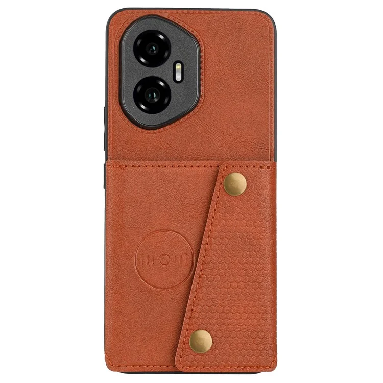 Custodia per Honor 300 con slot per schede, supporto, pelle + cover per telefono in TPU - Marrone