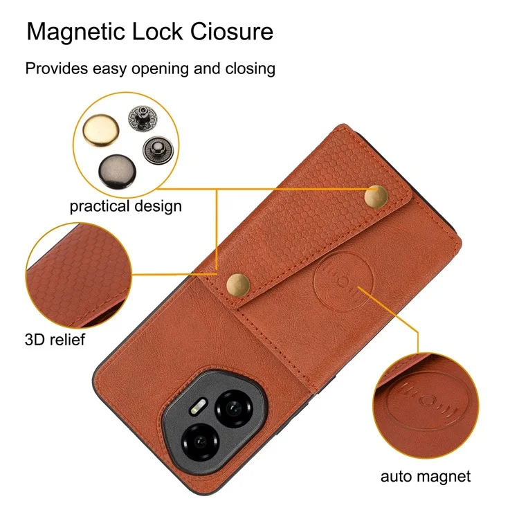 Custodia per Honor 300 con slot per schede, supporto, pelle + cover per telefono in TPU - Marrone