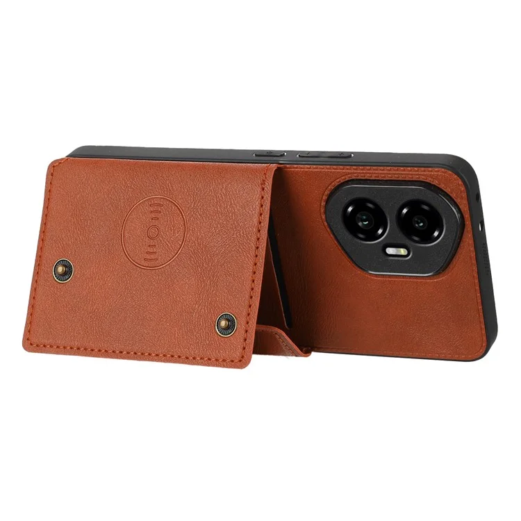 Custodia per Honor 300 con slot per schede, supporto, pelle + cover per telefono in TPU - Marrone