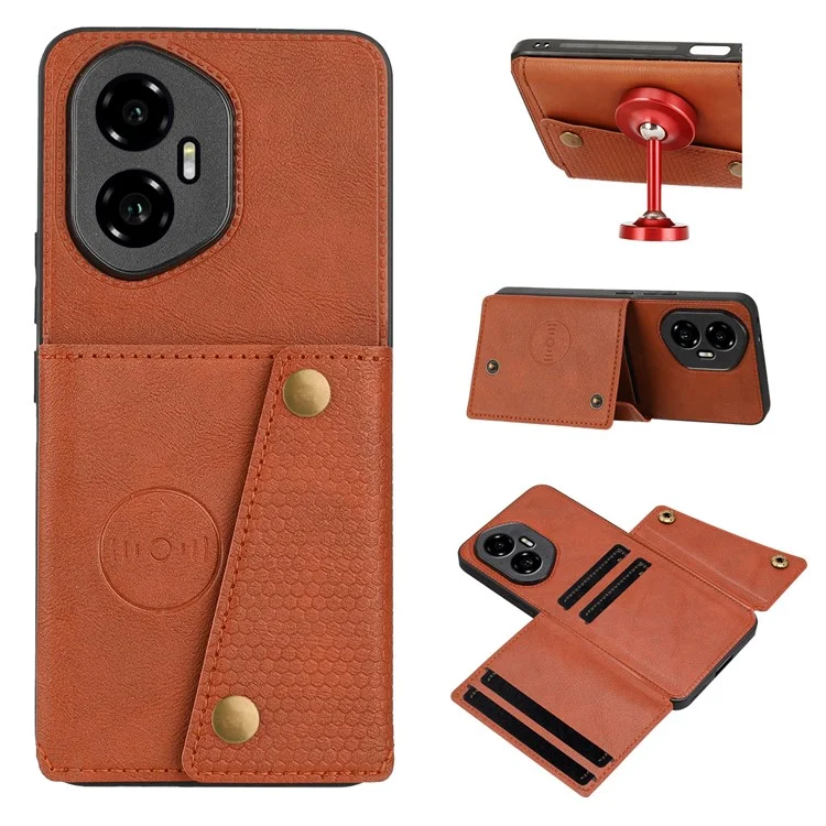 Custodia per Honor 300 con slot per schede, supporto, pelle + cover per telefono in TPU - Marrone