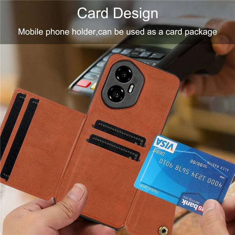 Custodia per Honor 300 con slot per schede, supporto, pelle + cover per telefono in TPU - Marrone