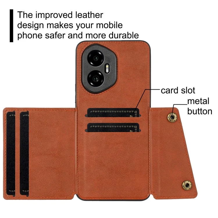 Custodia per Honor 300 con slot per schede, supporto, pelle + cover per telefono in TPU - Marrone