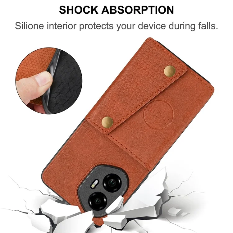 Custodia per Honor 300 con slot per schede, supporto, pelle + cover per telefono in TPU - Marrone