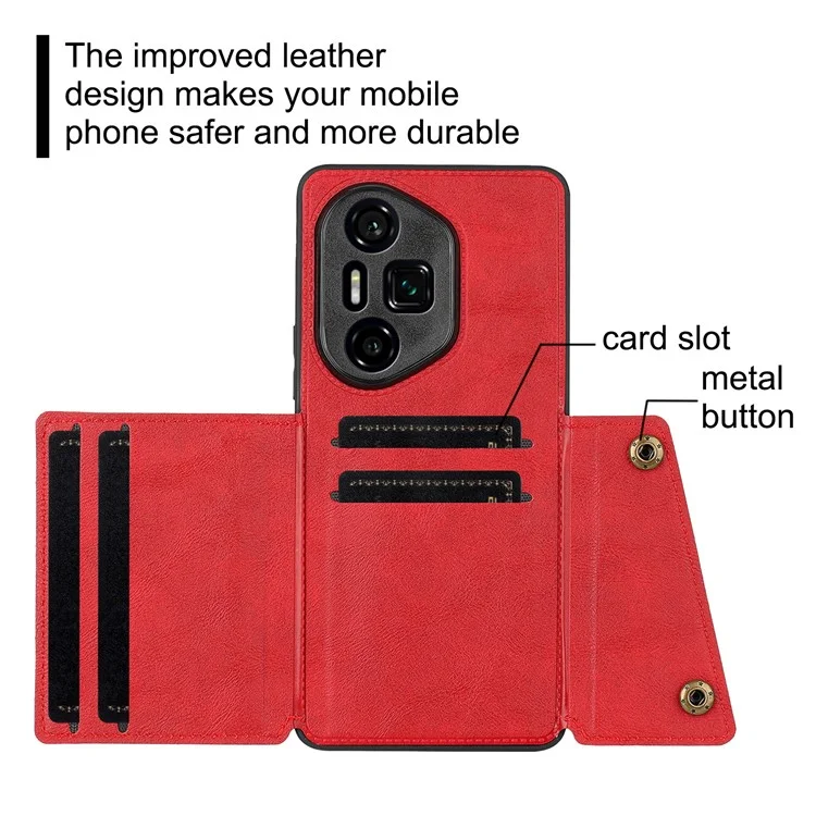 Für Ehre 300 Ultra-Hülle mit Kartenschlitzen, Ständer, Leder + TPU-Telefonabdeckung - Rot