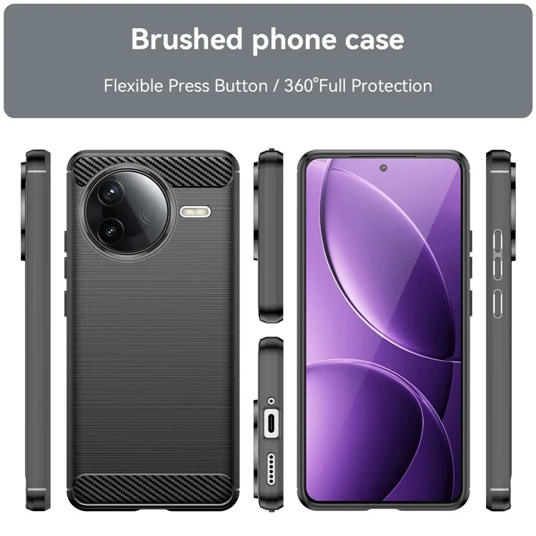 Funda para Xiaomi Redmi K80 5G, textura de fibra de carbono cepillada, tapa trasera del teléfono - Negro