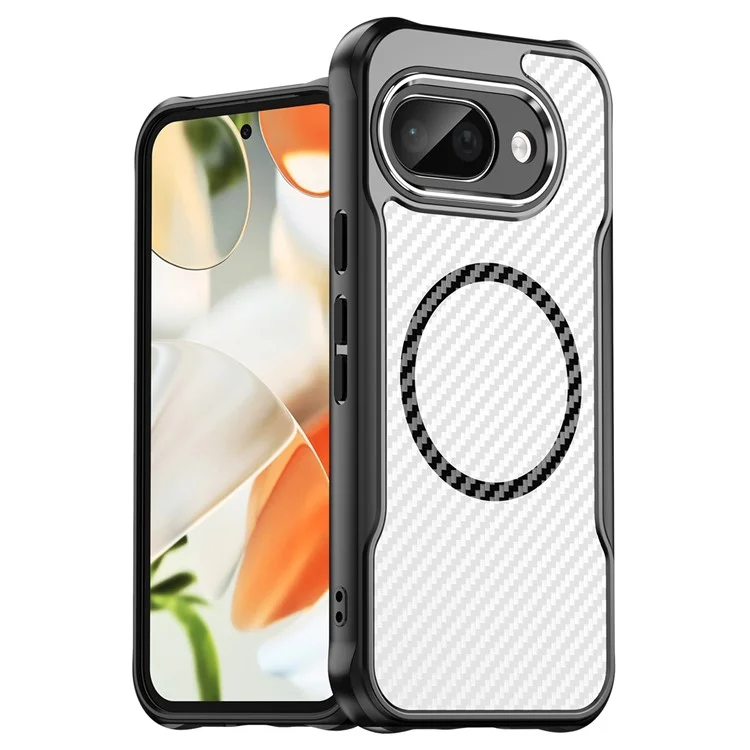 Funda para Google Pixel 9a compatible con MagSafe, cubierta de teléfono híbrida de fibra de carbono - Negro