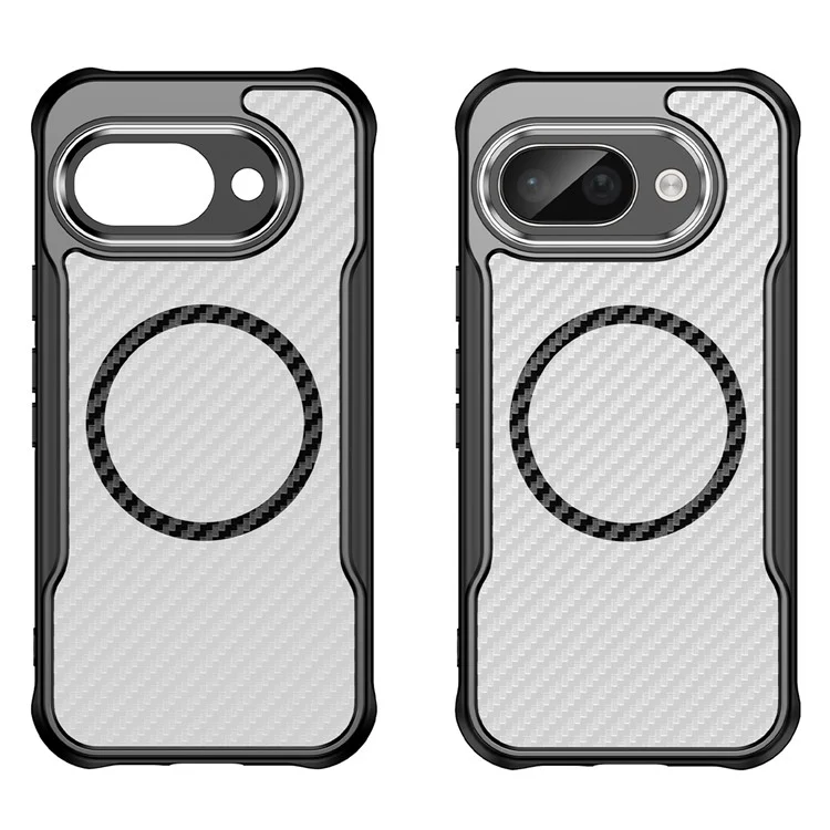 Funda para Google Pixel 9a compatible con MagSafe, cubierta de teléfono híbrida de fibra de carbono - Negro