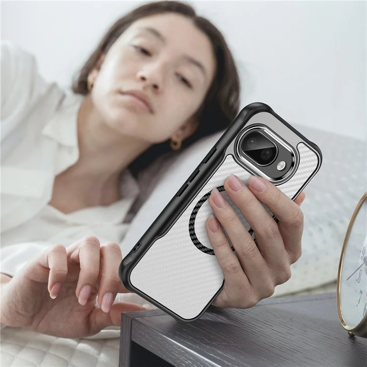 Funda para Google Pixel 9a compatible con MagSafe, cubierta de teléfono híbrida de fibra de carbono - Negro