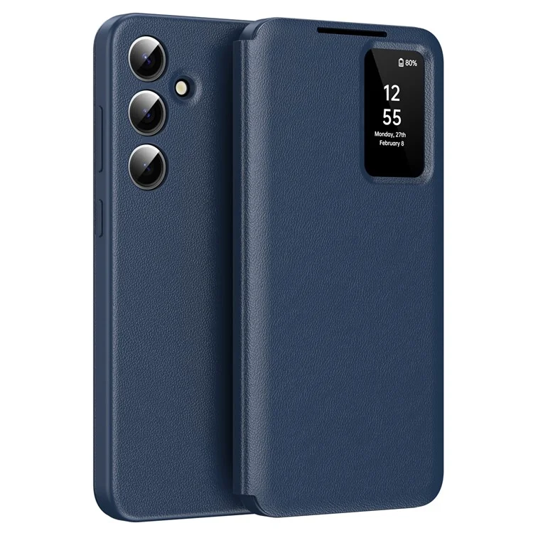 Für Samsung Galaxy S24+ Leder Handyhülle mit Sichtfenster und Kartenfach - Saphir
