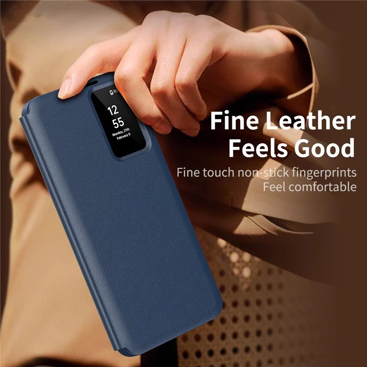 Für Samsung Galaxy S24+ Leder Handyhülle mit Sichtfenster und Kartenfach - Saphir