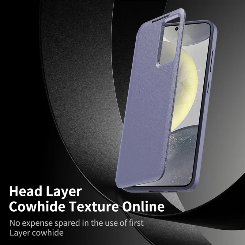 Étui pour téléphone en cuir avec fenêtre d'affichage et fente pour carte pour Samsung Galaxy S24+ - Gris Violet