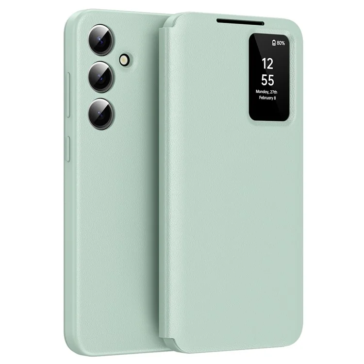 Funda de teléfono de cuero con ventana y ranura para tarjetas para Samsung Galaxy S24+ - Verde claro