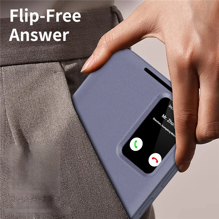 For Samsung Galaxy S25 Leather Phone Case with View Window Card Slot - Grey Purple