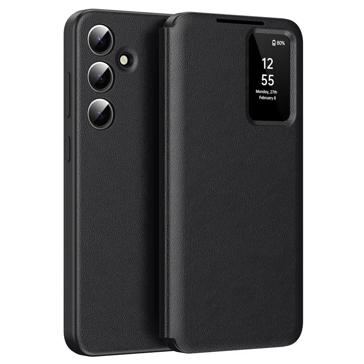 Custodia in pelle per Samsung Galaxy S25+ con finestra di visualizzazione e slot per schede - Nero