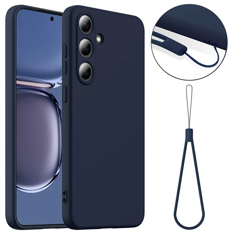 Étui pour Samsung Galaxy S25 compatible avec MagSafe, couvercle de téléphone en silicone liquide avec dragonne - Bleu foncé