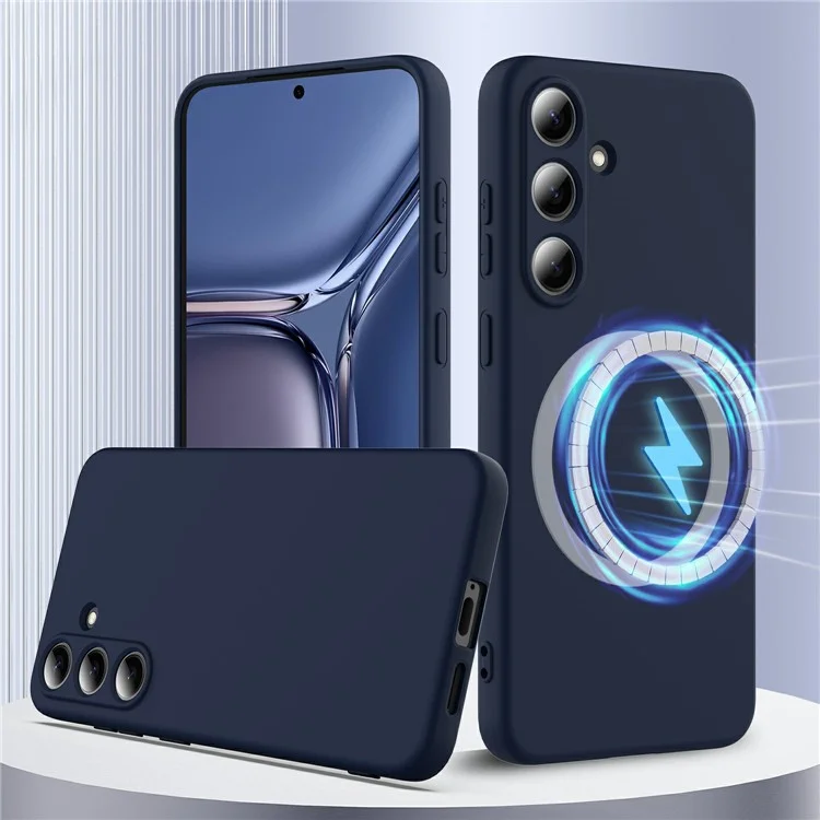 Étui pour Samsung Galaxy S25 compatible avec MagSafe, couvercle de téléphone en silicone liquide avec dragonne - Bleu foncé