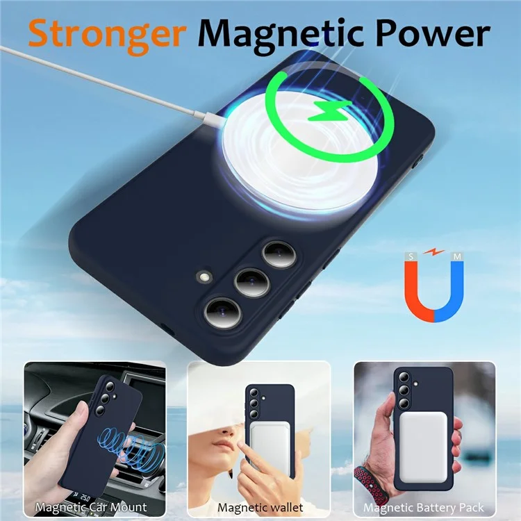 Étui pour Samsung Galaxy S25 compatible avec MagSafe, couvercle de téléphone en silicone liquide avec dragonne - Bleu foncé
