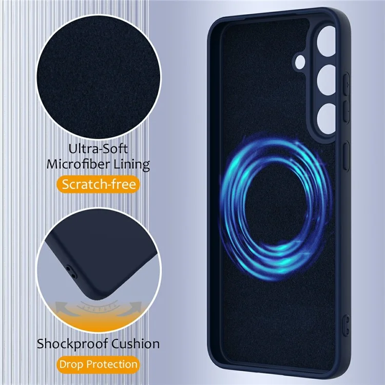 Étui pour Samsung Galaxy S25 compatible avec MagSafe, couvercle de téléphone en silicone liquide avec dragonne - Bleu foncé