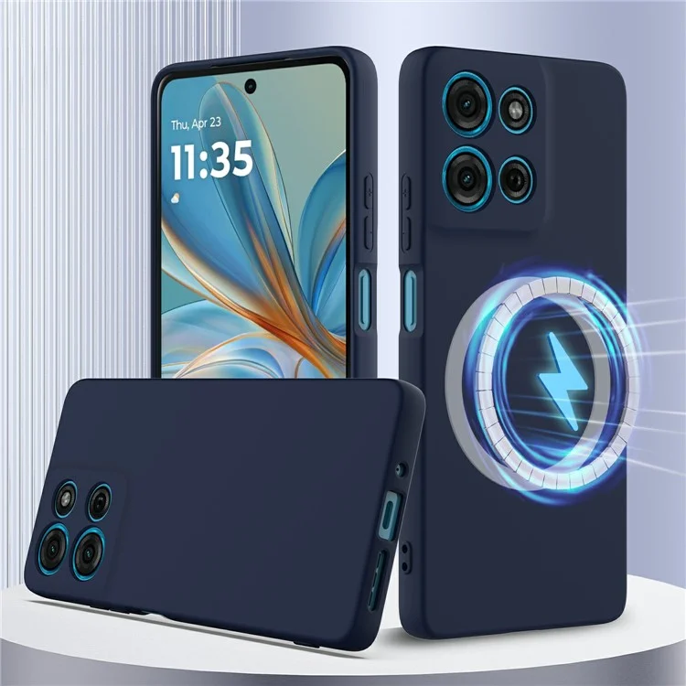 For Motorola Moto G75 5G Case Compatible with MagSafe Liquid Silicone Phone Cover with Lanyard - Dark Blue