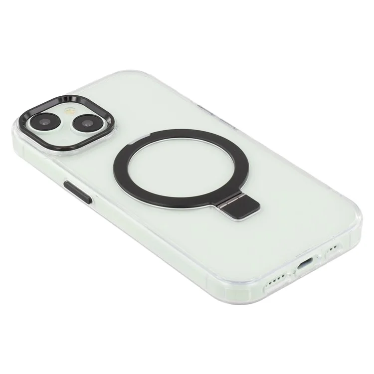Custodia per iPhone 15 compatibile con MagSafe, supporto, TPU + PC, cover telefonica trasparente - Nero