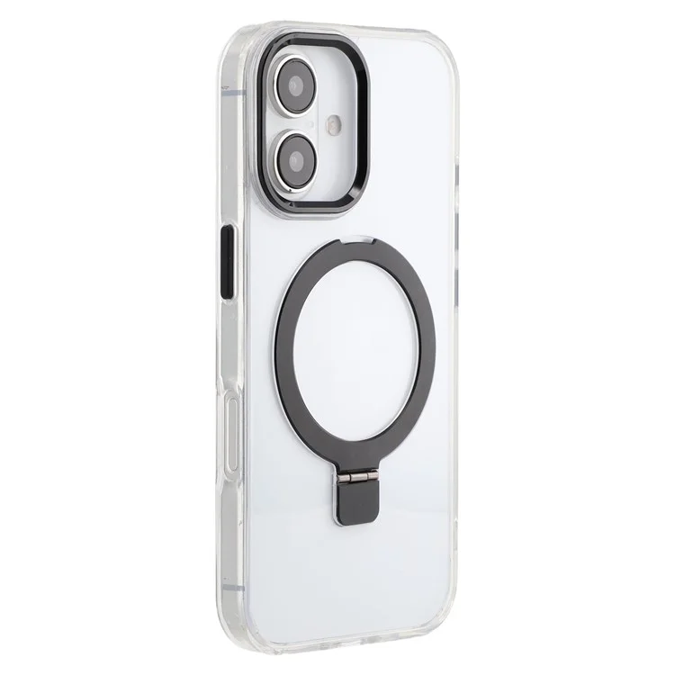 Чехол для iPhone 16, совместимый с MagSafe, с подставкой, из ТПУ + ПК, прозрачный - черный