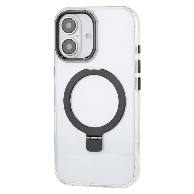 Чехол для iPhone 16, совместимый с MagSafe, с подставкой, из ТПУ + ПК, прозрачный - черный