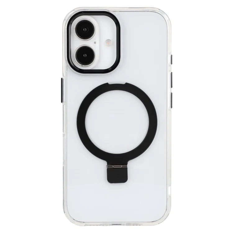 Чехол для iPhone 16, совместимый с MagSafe, с подставкой, из ТПУ + ПК, прозрачный - черный