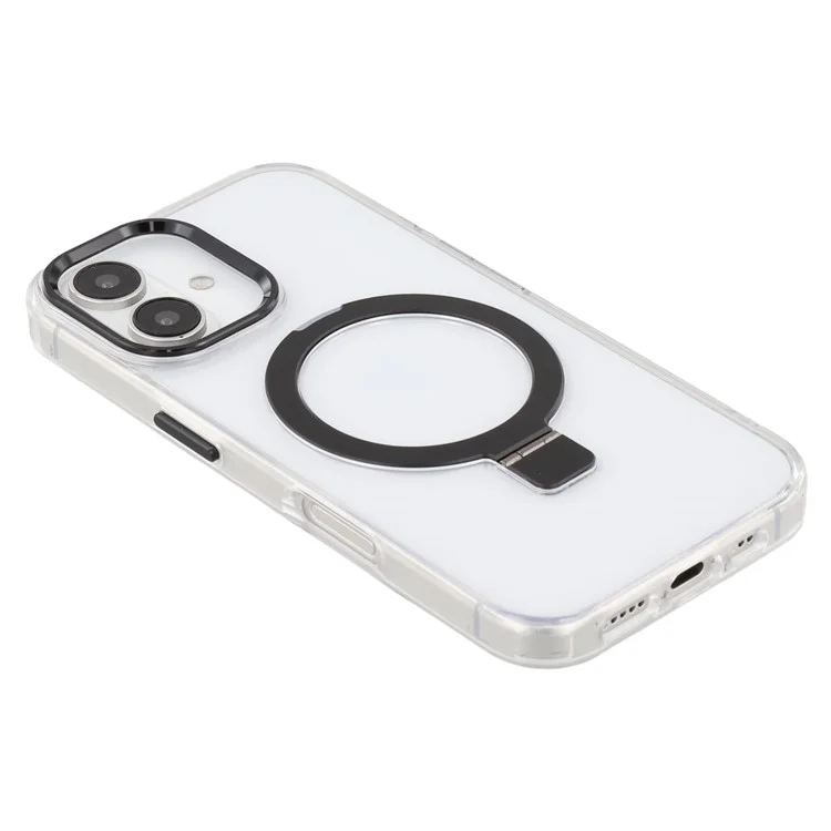 Чехол для iPhone 16, совместимый с MagSafe, с подставкой, из ТПУ + ПК, прозрачный - черный