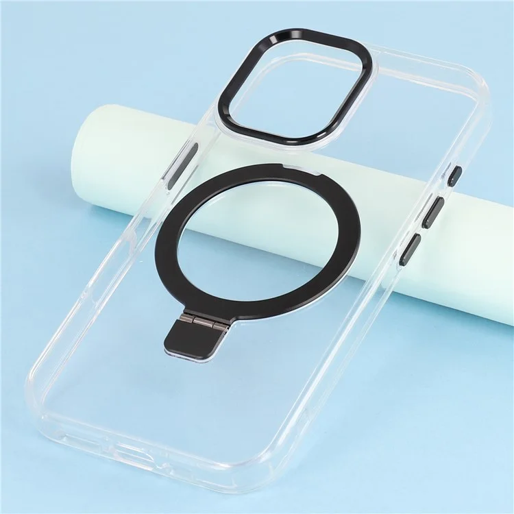Чехол для iPhone 16, совместимый с MagSafe, с подставкой, из ТПУ + ПК, прозрачный - черный