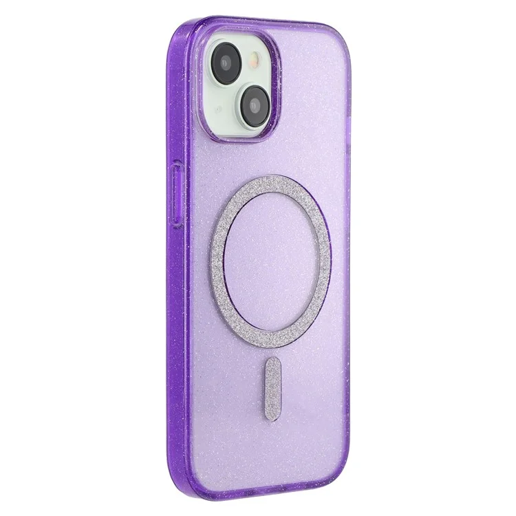 Coque pour iPhone 15 compatible avec MagSafe, en PC + TPU avec paillettes - Violet