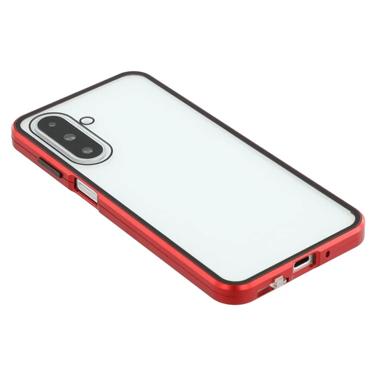 Capa para Samsung Galaxy A26 5G com vidro temperado de dupla face, magnética e transparente - Vermelho