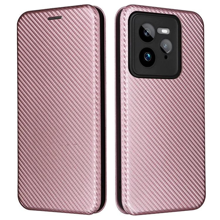 Coque pour Realme GT 7 Pro 5G, texture en fibre de carbone, résistante aux chutes, en cuir PU - Or rose