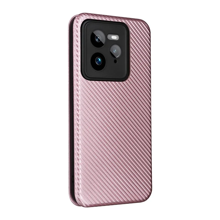 Coque pour Realme GT 7 Pro 5G, texture en fibre de carbone, résistante aux chutes, en cuir PU - Or rose