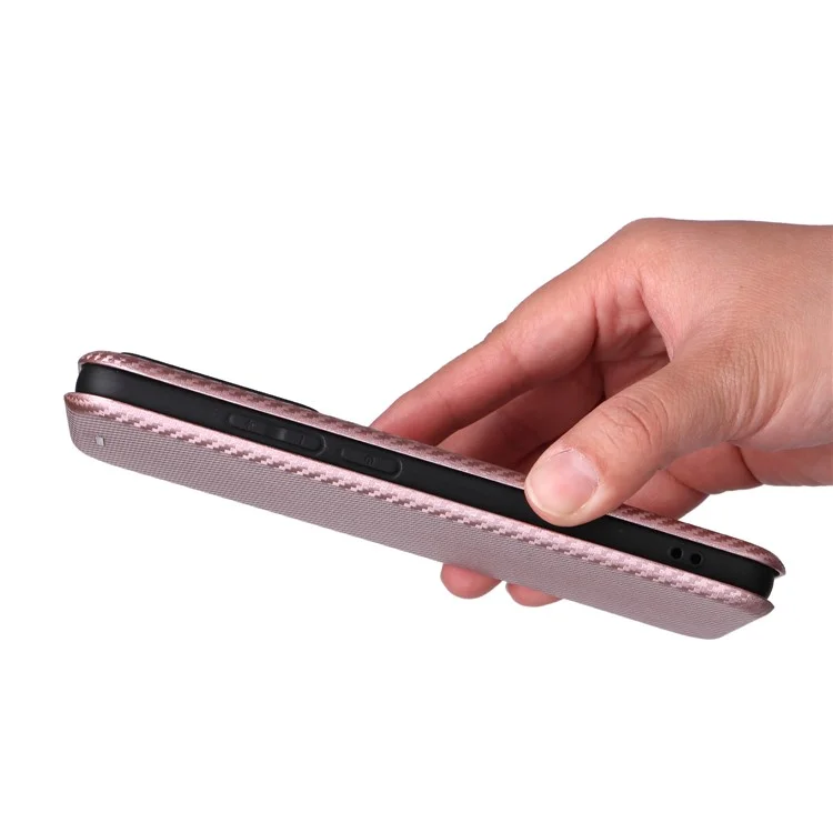 Coque pour Realme GT 7 Pro 5G, texture en fibre de carbone, résistante aux chutes, en cuir PU - Or rose