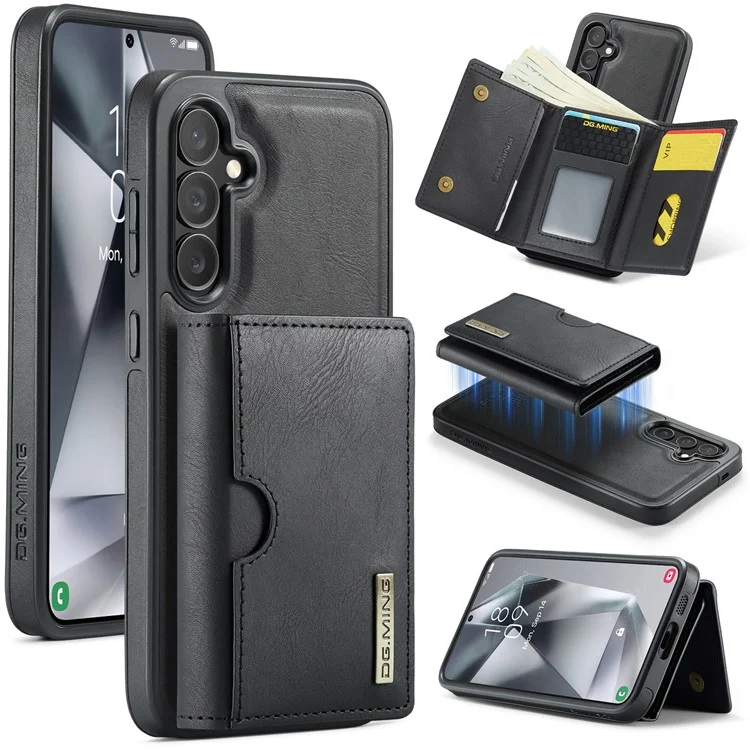 Funda DG.MING M6 para Samsung Galaxy S25+ Cartera magnética de PU + PC + TPU - Negro