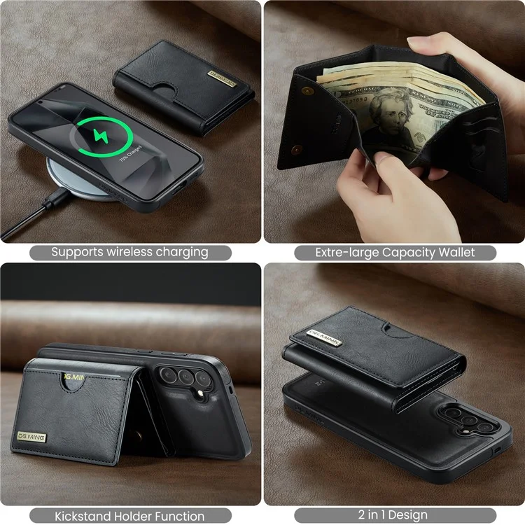 Funda DG.MING M6 para Samsung Galaxy S25+ Cartera magnética de PU + PC + TPU - Negro