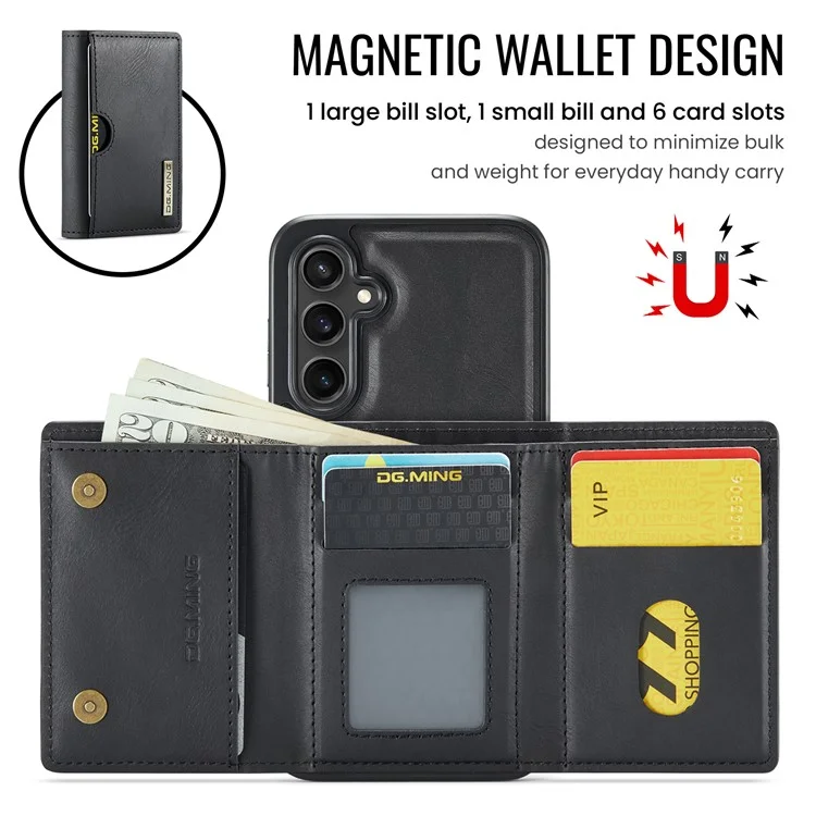 Funda DG.MING M6 para Samsung Galaxy S25+ Cartera magnética de PU + PC + TPU - Negro