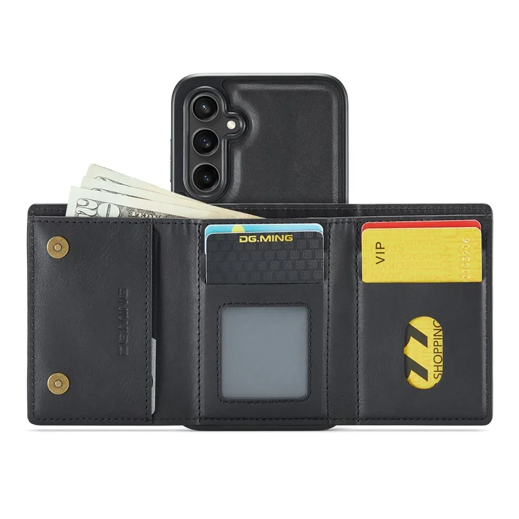Funda DG.MING M6 para Samsung Galaxy S25+ Cartera magnética de PU + PC + TPU - Negro